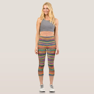 Colorful abstract stripes design adult cloth face  capri leggings