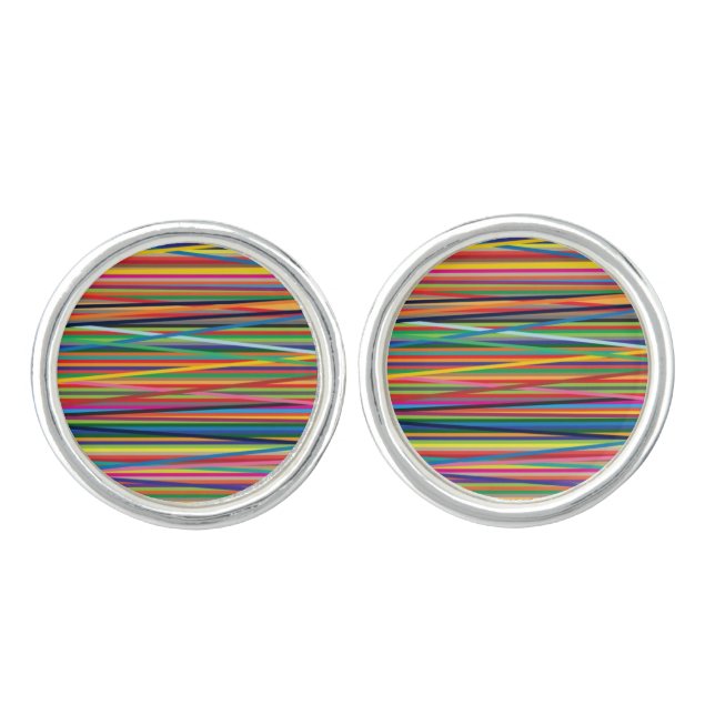 Colorful abstract stripes design cufflinks (Front)