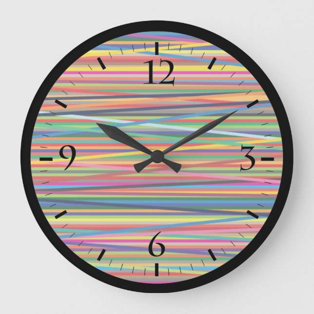 Colorful abstract stripes design large clock (Front)