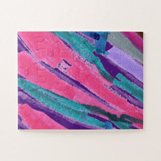 Colorful Abstract Stripes on Royal Purple Jigsaw Puzzle