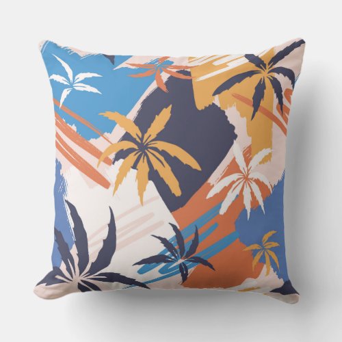 Colorful Abstract Summer Palm Tree Pattern Throw Pillow