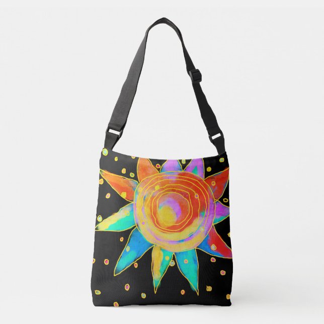 Colorful Abstract Sun Crossbody Bag (Front)