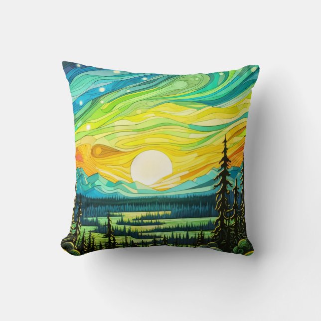 Colorful Abstract Sunset Landscape Throw Pillow (Front)