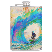 Colorful Abstract Surfer in The Barrel Wave