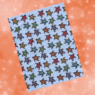 Colorful Abstract Swimming Turtles Fleece Blanket