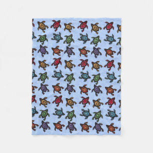 Colorful Abstract Swimming Turtles Fleece Blanket