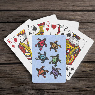 Colorful Abstract Swimming Turtles Poker Cards