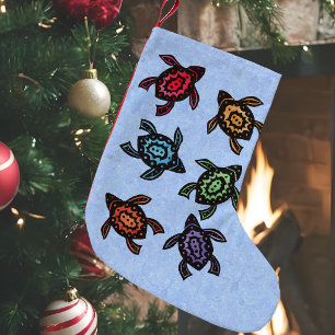 Colorful Abstract Swimming Turtles Small Christmas Stocking