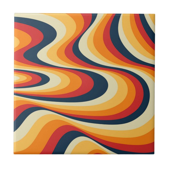 Colorful abstract swirl design ceramic tile (Front)