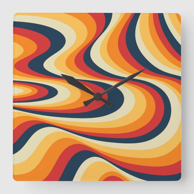 Colorful abstract swirl design square wall clock (Front)