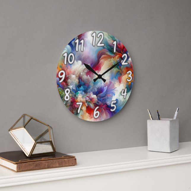 Colorful Abstract Swirl Explosion Artwork  Large Clock (Office)