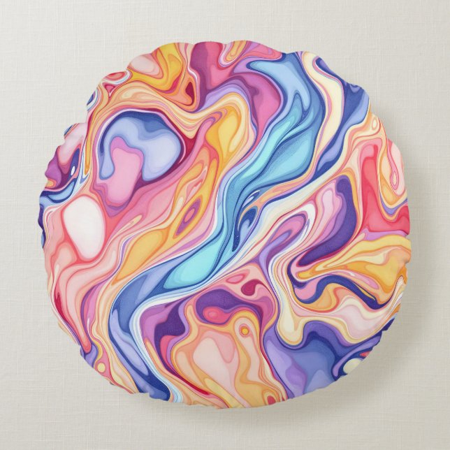 Colorful Abstract Swirl Fluid Pattern  Round Pillow (Front)