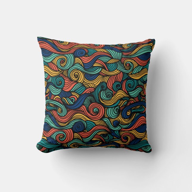 Colorful Abstract Swirl Pattern Throw Pillow (Front)