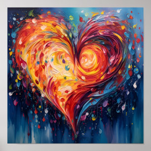Colorful abstract swirling painted heart poster