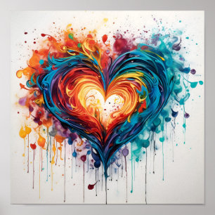 Colorful abstract swirling painted heart poster