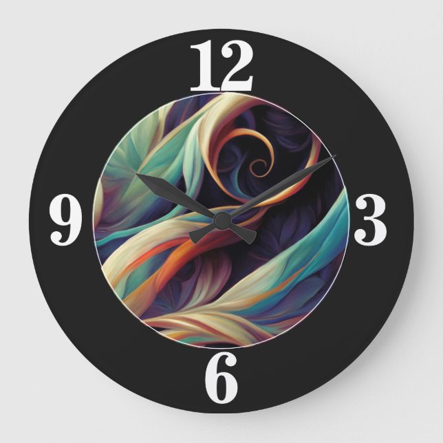 Colorful Abstract Swirls Large Clock (Front)
