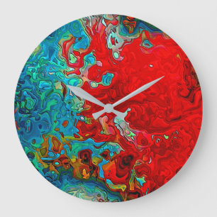 Colorful Abstract Swirls Red, Blue & Green Large Clock
