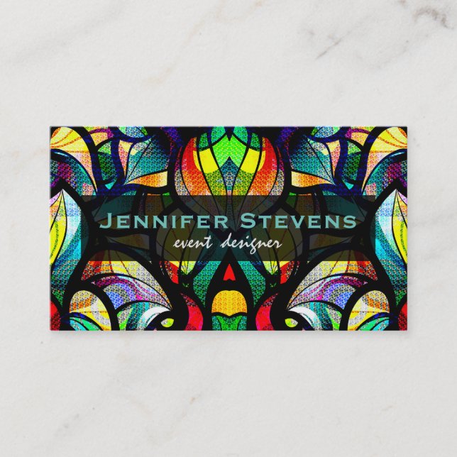 Colorful Abstract Swirls Stained Glass Look 2a Business Card (Front)