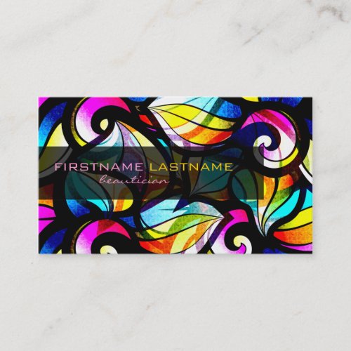 Colorful Abstract Swirls_Stained Glass Look Business Card