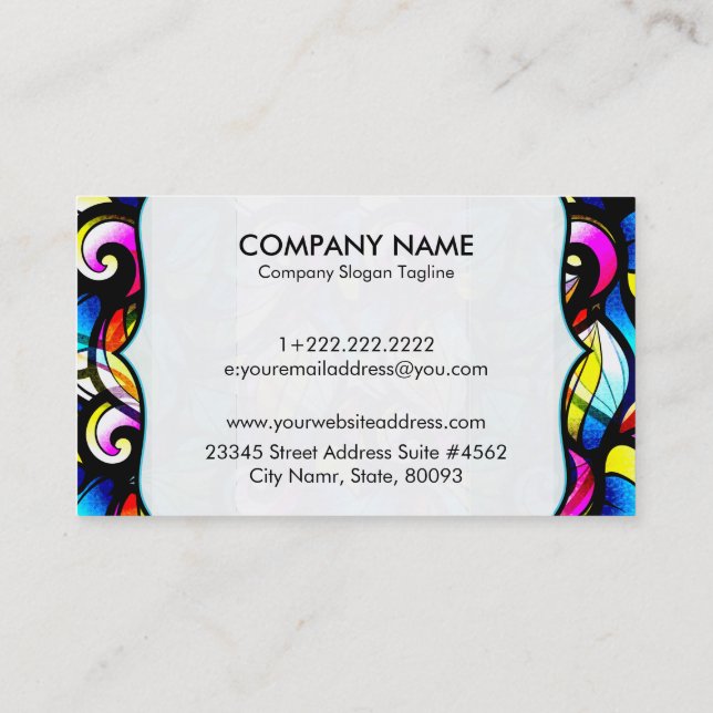 Colorful Abstract Swirls Stained Glass Template 2 Business Card (Back)