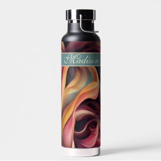 Colorful Abstract Swirls with Name Water Bottle