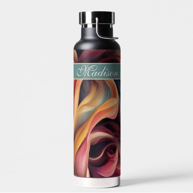 Colorful Abstract Swirls with Name Water Bottle (Left)