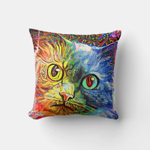 Colorful Abstract Tabby Cat Throw Pillow