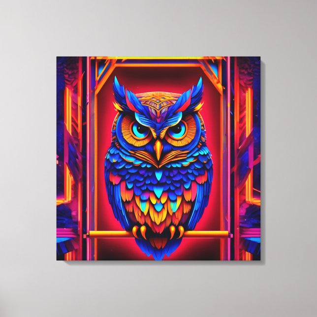 Colorful Abstract Techno Owl Canvas Print (Front)