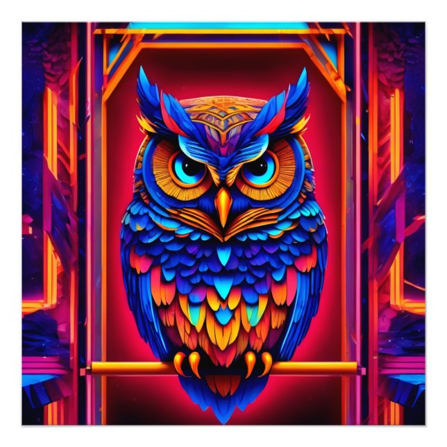 Colorful Abstract Techno Owl Photo Print (Front)