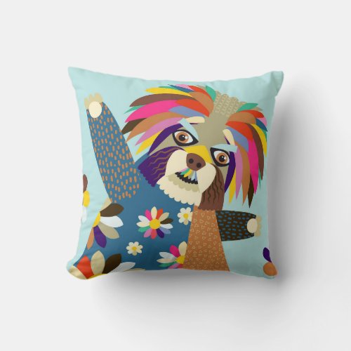 Colorful Abstract Terrier Dog Animal Portrait Throw Pillow