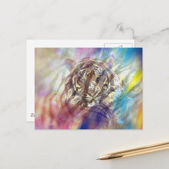 Colorful Abstract Tiger  Postcard (Front/Back In Situ)