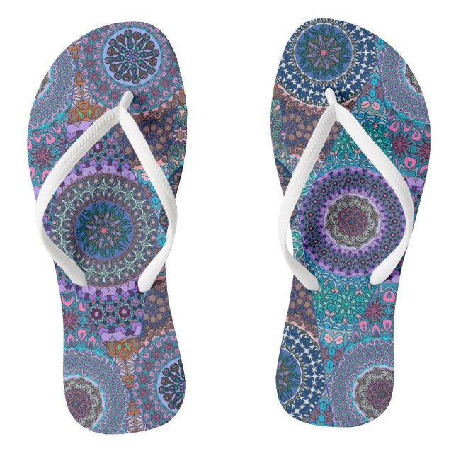 Colorful abstract tile pattern design flip flops (Footbed)