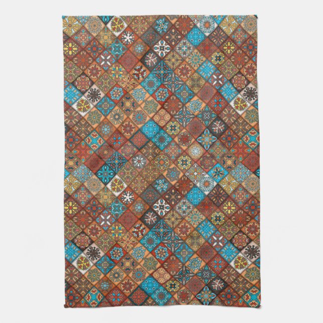 Colorful abstract tile pattern design kitchen towel (Vertical)