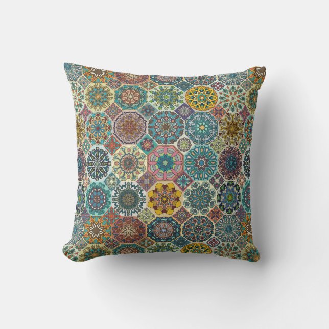 Colorful abstract tile pattern design throw pillow (Front)