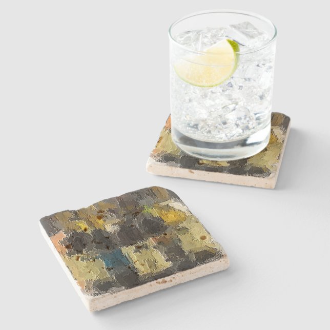 Colorful Abstract Travertine Coaster (Side)