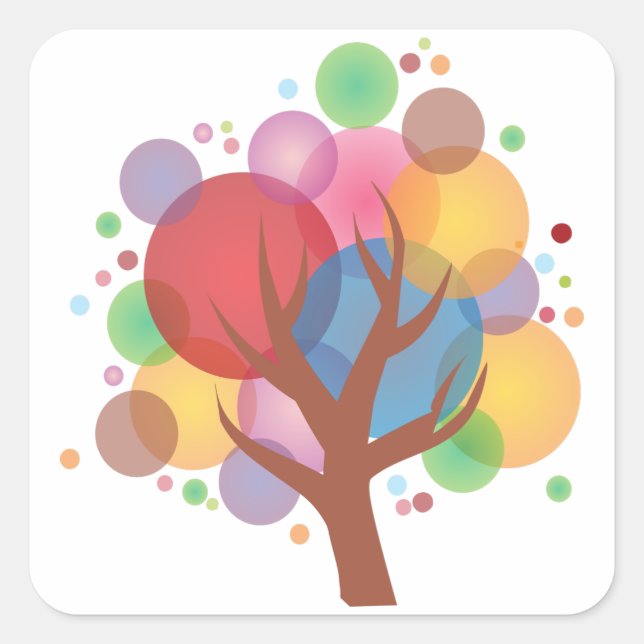 Colorful Abstract Tree of Life Modern Art Square Sticker (Front)