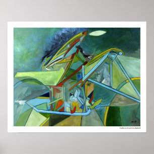 Colorful Abstract Trendy Green Grey Surreal Biker Poster