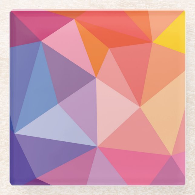 Colorful Abstract Triangle Pattern Glass Coaster (Front)