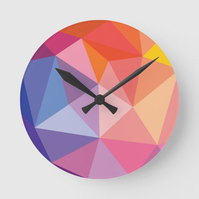 Colorful Abstract Triangle Pattern Round Clock (Front)