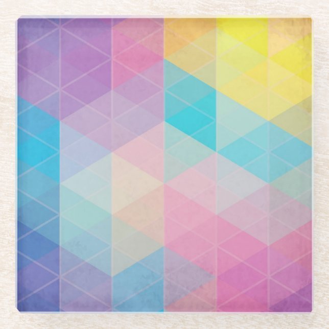 Colorful abstract triangles background glass coaster (Front)