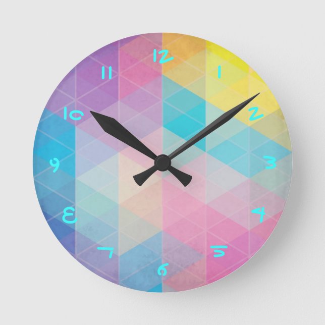 Colorful abstract triangles background round clock (Front)