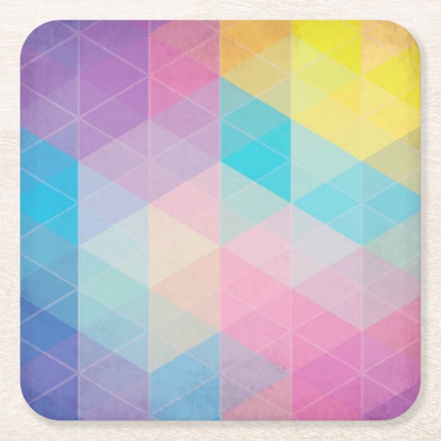Colorful abstract triangles background square paper coaster (Front)