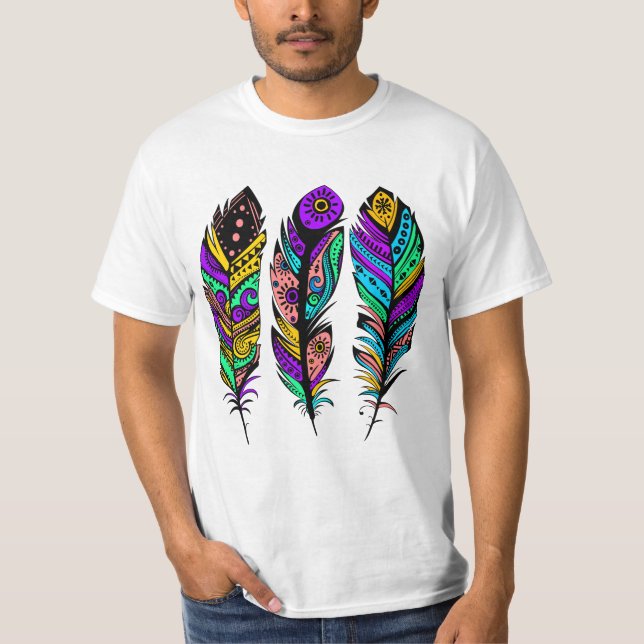 Colorful Abstract Tribal Feathers Illustration T-Shirt (Front)