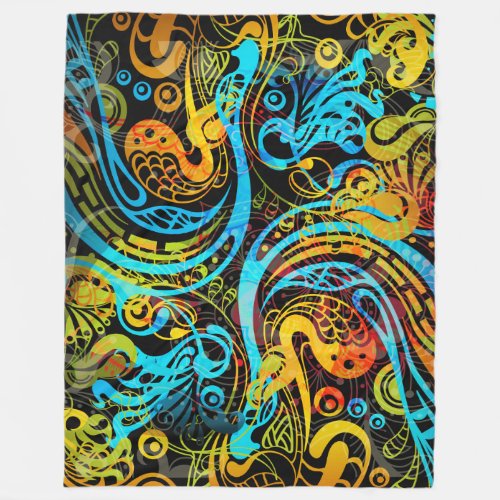 Colorful Abstract Tribal Floral pattern Fleece Blanket