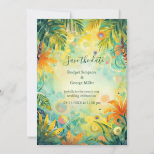 colorful abstract Tropical Hawaii palms Wedding Invitation