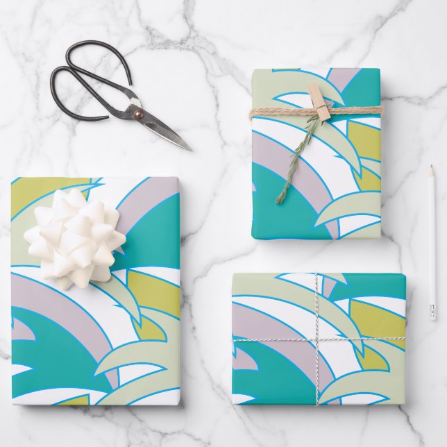 Colorful Abstract Tropical Leaves  Wrapping Paper Sheets (Front)