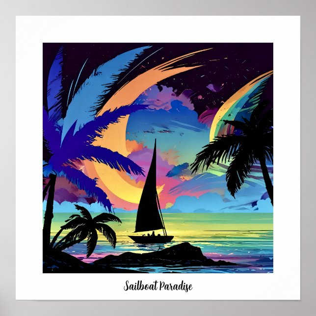Colorful Abstract Tropical Paradise Sailboat  Poster (Front)