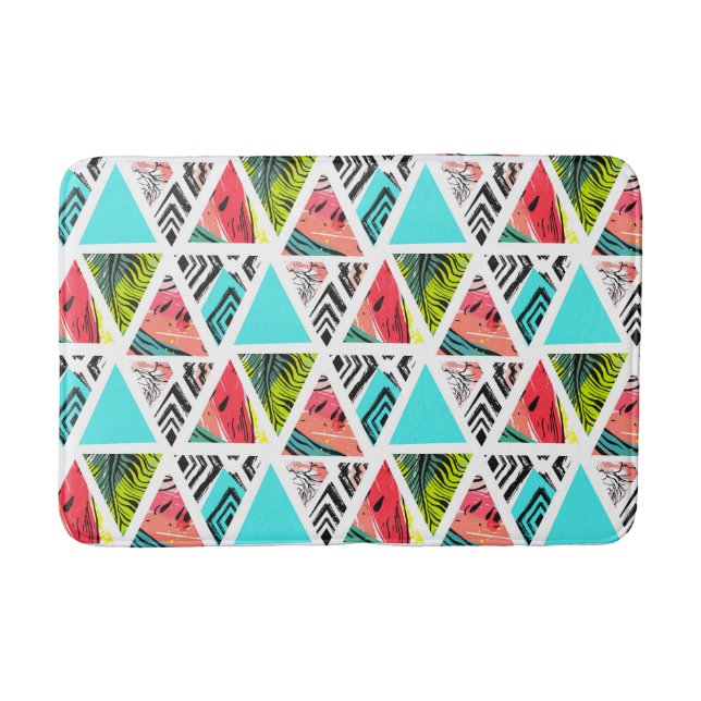 Colorful Abstract Tropical Pattern Bath Mat (Front)