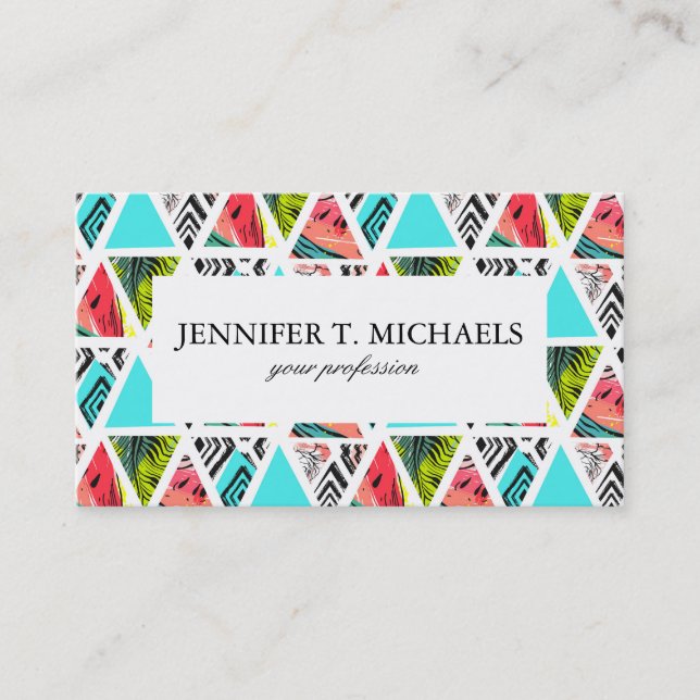 Colorful Abstract Tropical Pattern Business Card (Front)