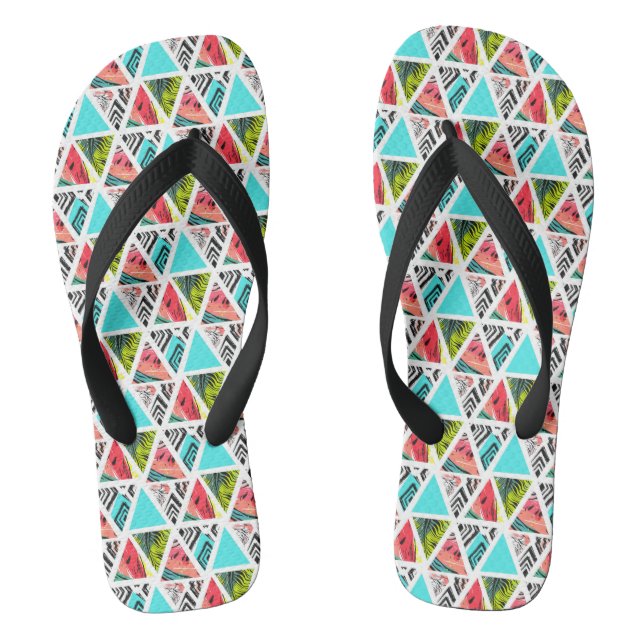Colorful Abstract Tropical Pattern Flip Flops (Footbed)